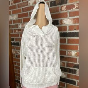 Women's White Knit Hoodie Sweatshirt